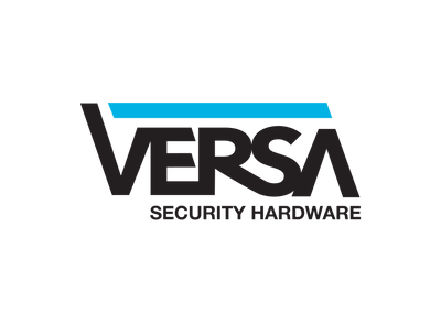 The logo for Versa Security Hardware, featuring the brand name 'VERSA' in bold black letters with a bright blue horizontal accent line above it, and 'SECURITY HARDWARE' in smaller black text below, all on a plain white background.